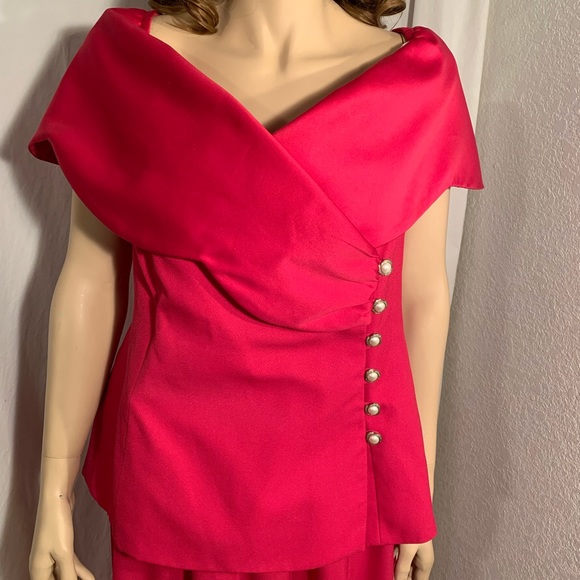 WOMENS LARGE-XLG?? 2 PIECE DARK PINK NANCY NEIL PEARL BUTTON FRONT FORMAL DRESS - Picture 2 of 10